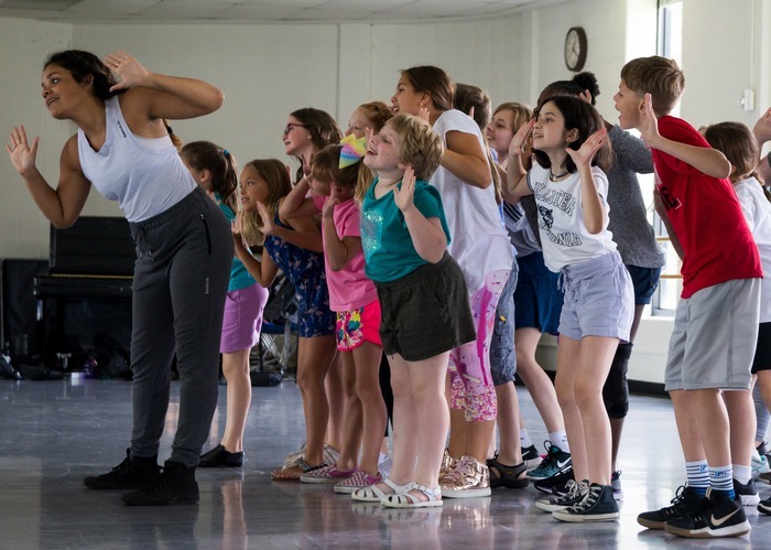 Baldwin Wallace CAS Summer Music Theater Camp Young Chorus Group Practicing Singing and Dancing with Coach