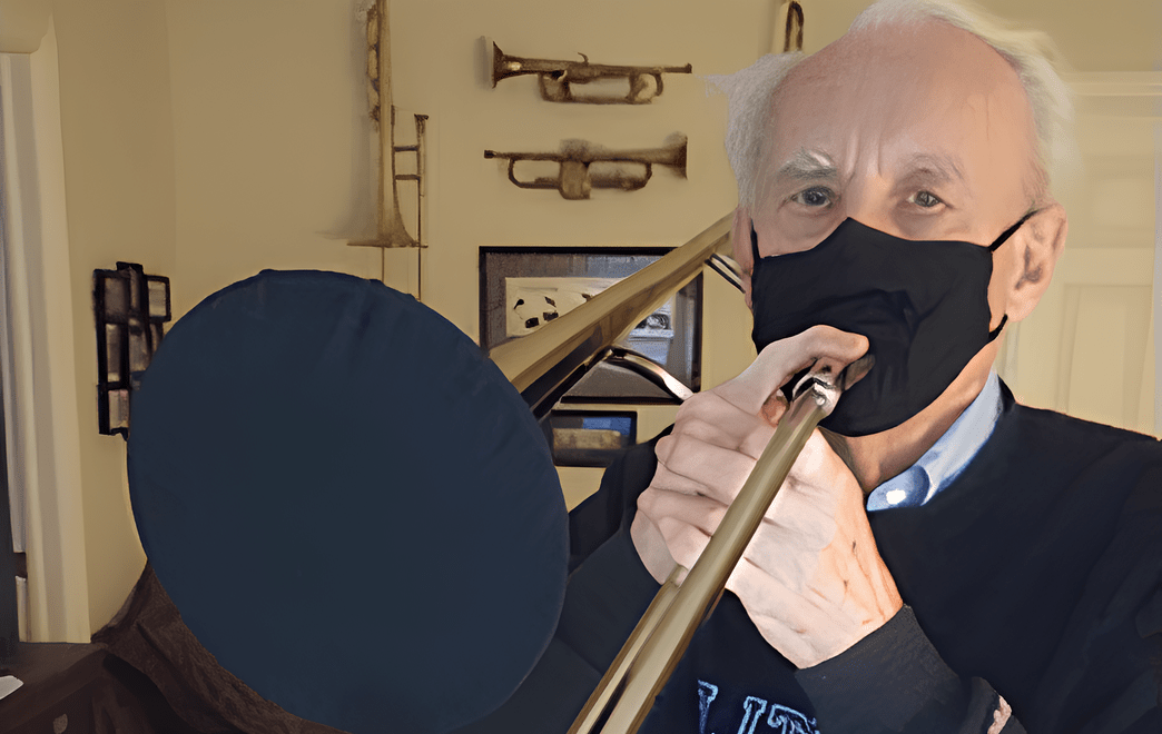 Glenn Blair Playing Trombone with Protective Mask