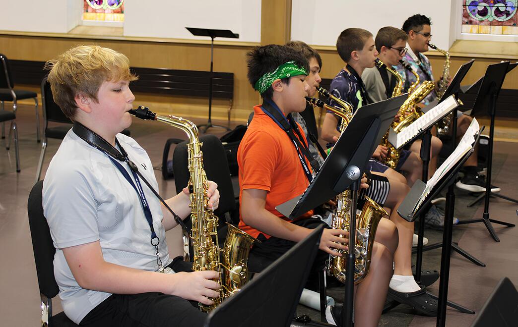 The BW Community Arts School Middle School Student Saxophone Section Rehearsing at Band Camp